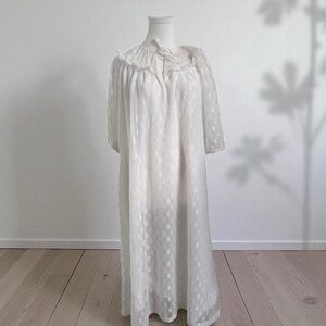 Vintage White Sheer Nightgown Lace Trim Peignoir Cottagecore Angelic Slip Dress